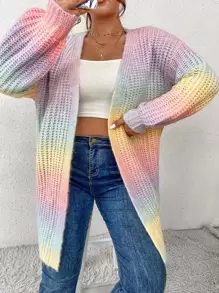 SHEIN Qutie Cárdigan de plumero de ombré de hombros caídos - Multicolor - Ver 1