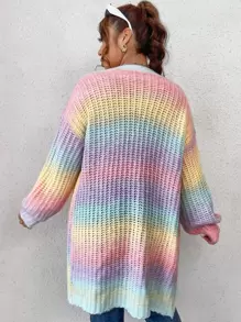 SHEIN Qutie Cárdigan de plumero de ombré de hombros caídos - Multicolor - Ver 2