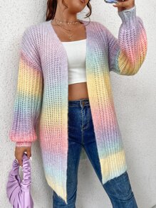 SHEIN Qutie Cárdigan de plumero de ombré de hombros caídos - Multicolor - Ver 5