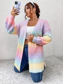 SHEIN Qutie Cárdigan de plumero de ombré de hombros caídos - Multicolor - Ver 6
