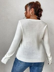 Plus Pearl Beaded Bow Front Jumper - White - View 2