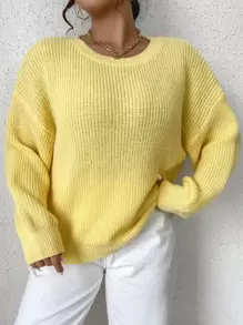 Flirla Plus Drop Shoulder Jumper - Yellow - View 3