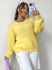Flirla Plus Drop Shoulder Jumper - Yellow - View 6
