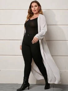 SHEIN LUNE áo hở cổ kích thước lớn màu trơn Giải trí - Màu Xám nhạt - Xem 1