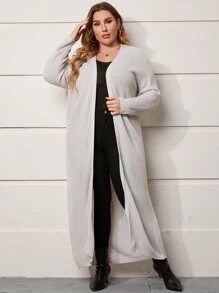 SHEIN LUNE áo hở cổ kích thước lớn màu trơn Giải trí - Màu Xám nhạt - Xem 3