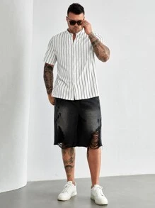 EASEVO Men Plus Pinstriped Print Shirt - White - View 7