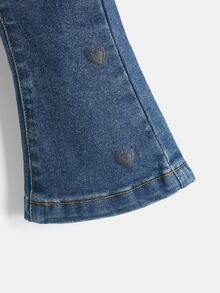 Baby Heart Print Flare Leg Jeans - Dark Wash - View 4