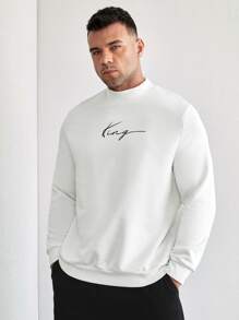 GENTILAND Hombres Pullover con estampado de letra de cuello alto - Blanco - Ver 1