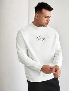 GENTILAND Hombres Pullover con estampado de letra de cuello alto - Blanco - Ver 4