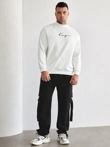 GENTILAND Hombres Pullover con estampado de letra de cuello alto - Blanco - Ver 6