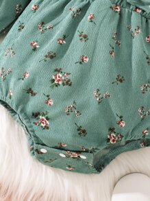 Baby Floral Print Ruffle Trim Flounce Sleeve Bodysuit - Green - View 4