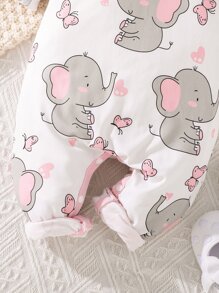 Baby Butterfly & Elephant Print Ruffle Trim Jumpsuit & Headband - White - View 4