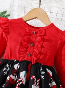 Bebé Vestido con estampado de Navidad ribete con fruncido - Multicolor - Ver 3