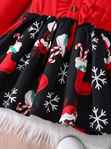 Bebé Vestido con estampado de Navidad ribete con fruncido - Multicolor - Ver 4