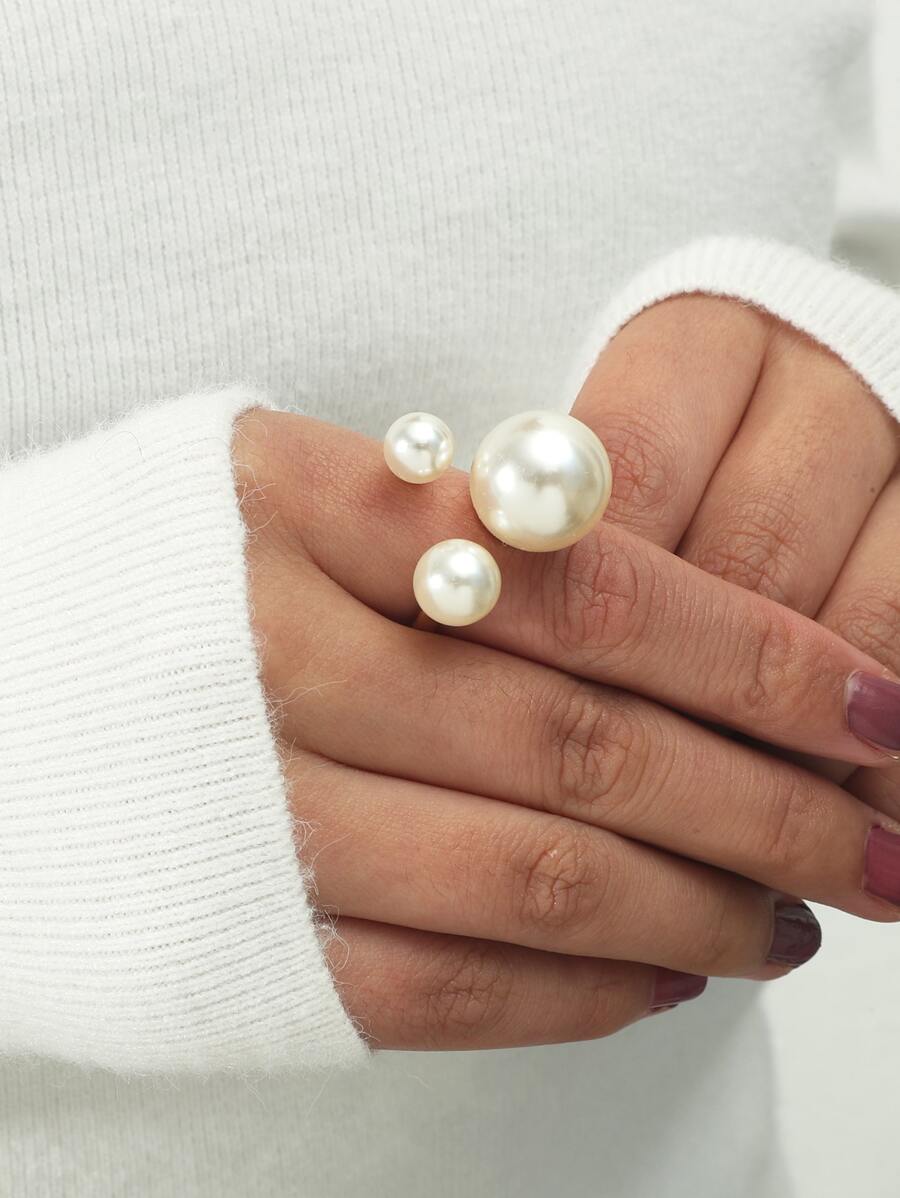 1pc Fashionable Minimalist Pearl Ring, Suitable For Women's Daily Wear And Gift - White - View 1