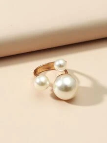 1pc Fashionable Minimalist Pearl Ring, Suitable For Women's Daily Wear And Gift - White - View 2