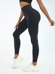 Yoga Basic Training Tights Seamless High Stretch Tummy Control Sports Tights - Black - View 5