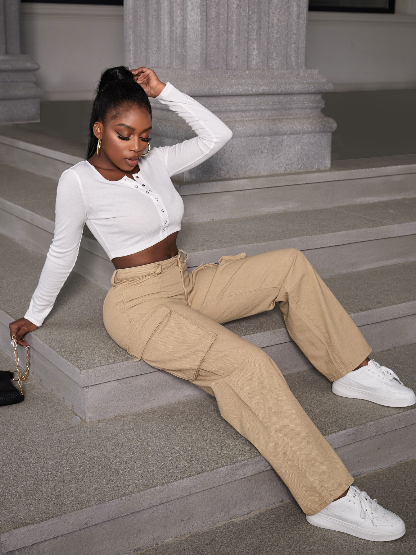 Miniatura 5 de SXY Jeans cargo con bolsillo con solapa Caqui