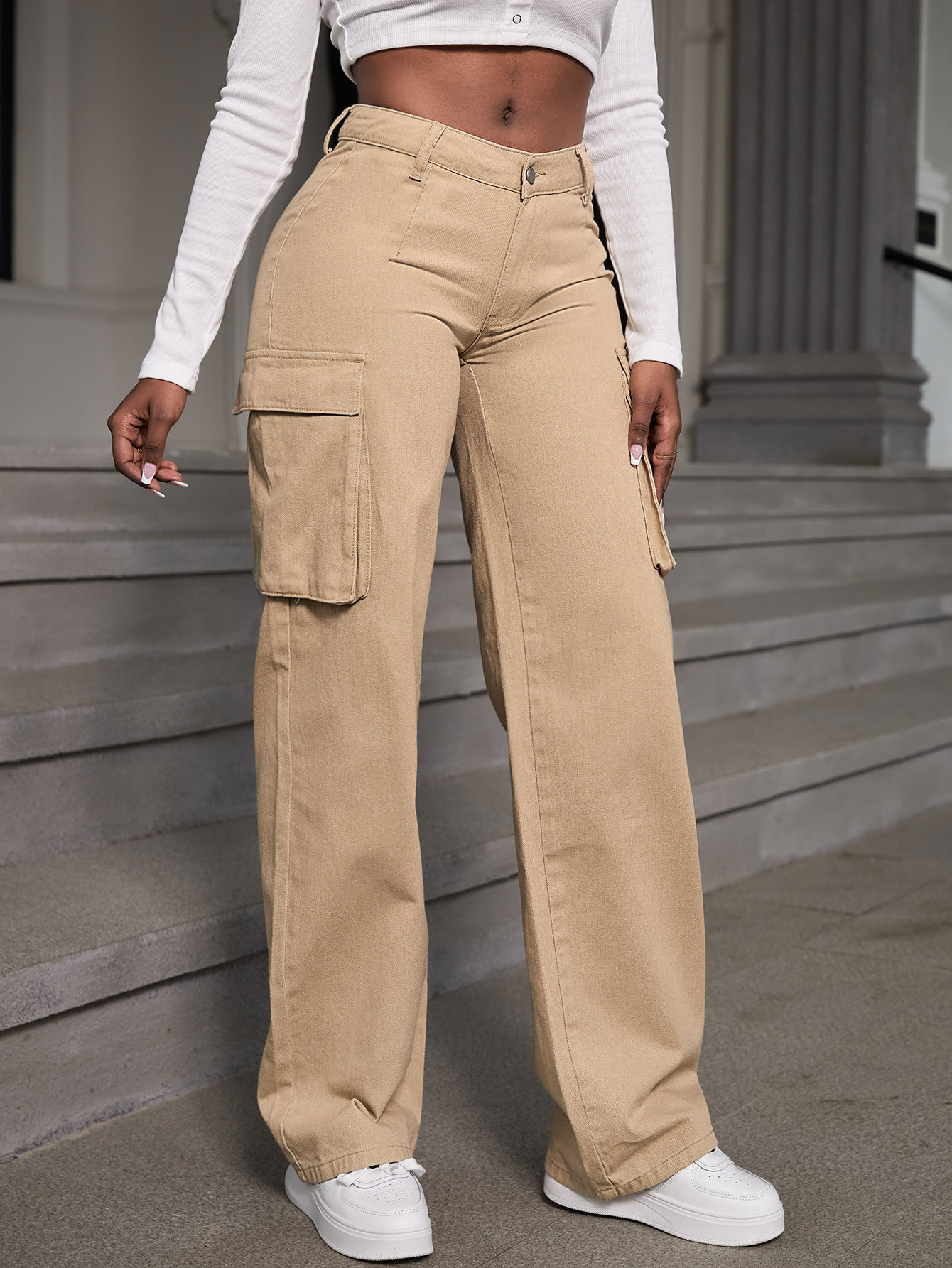 Miniatura 6 de SXY Jeans cargo con bolsillo con solapa Caqui