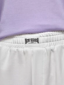 SWAVVY 1pc Elastic Waist Slant Pocket Sweatpants - White - View 6