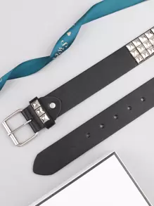 1pc Men's Rivet Decorated Gothic Style Pin Buckle PU Leather Belt Halloween Summer, School Fall, Autumn, Halloween Autumn-Winter Accessories,Suitable For Teens, Youth,Men,Casual, Outdoor, Athletic, Vacation, Graduation Gifts, Birthday, Daily Wear - Black - View 5