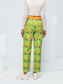 Anke Wonder 樹葉印花高腰長褲 - 青檸色 - 查看 2