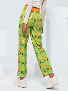 Anke Wonder 樹葉印花高腰長褲 - 青檸色 - 查看 3