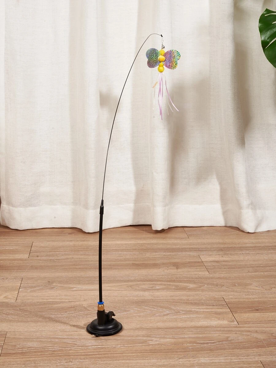 1pc Butterfly Decor Suction Cup Cat Teaser Toy - Multicolor - View 1