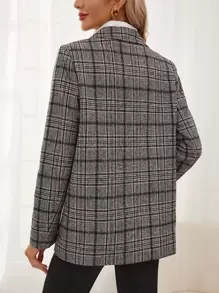 Flap Pocket Plaid Tweed Blazer Winter Casual - Multicolor - View 2