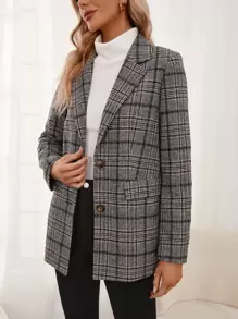 Flap Pocket Plaid Tweed Blazer Winter Casual - Multicolor - View 4