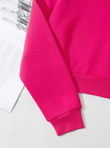 INAWLY Sudadera de cuello redondo sólido, blusas de manga larga - Rosa Fucsia - Ver 3
