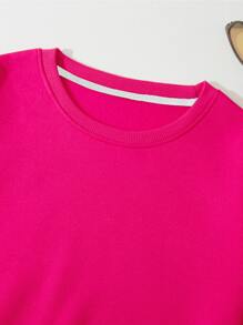 INAWLY Sudadera de cuello redondo sólido, blusas de manga larga - Rosa Fucsia - Ver 4