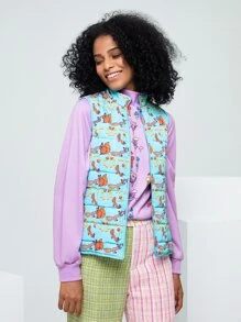 Anke Wonder Áo khoác nữ mùa đông Túi Dây kéo Hoạt hình Giải trí - Màu xanh bạc hà - Xem 3