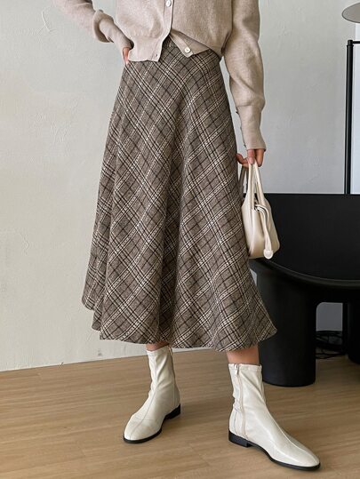 DAZY High Waist Plaid Print Skirt