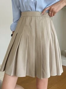 DAZY Solid High Waist Pleated Skirt - Apricot - View 3