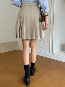 DAZY Solid High Waist Pleated Skirt - Apricot - View 2