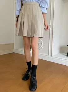 DAZY Solid High Waist Pleated Skirt - Apricot - View 8