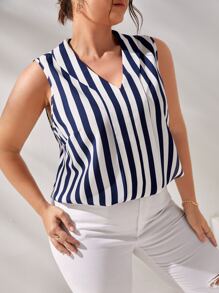 SHEIN Clasi Camisa sin manga de rayas verticales - Azul y blanco - Ver 3