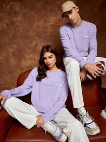 SWAVVY 1pc Letter Graphic Seam Detail Pullover - Lilac Purple - View 1