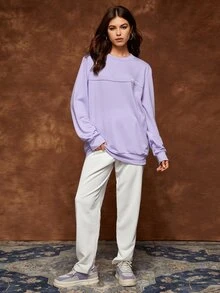 SWAVVY 1pc Letter Graphic Seam Detail Pullover - Lilac Purple - View 4