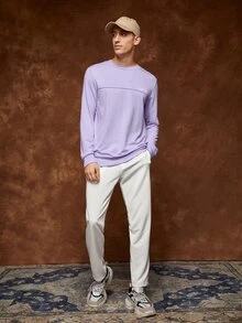 SWAVVY 1pc Letter Graphic Seam Detail Pullover - Lilac Purple - View 7