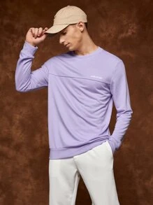 SWAVVY 1pc Letter Graphic Seam Detail Pullover - Lilac Purple - View 8