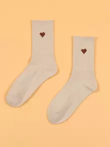 Heart Pattern Crew Socks - Khaki - View 1