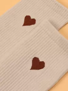 Heart Pattern Crew Socks - Khaki - View 3