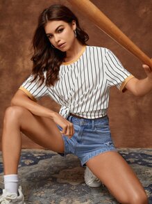 Manfinity RebelGame 1pc Striped Print Patched Detail Tee - White - View 5