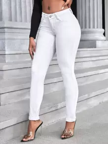 SHEIN SXY Slant Pocket Skinny Jeans - White - View 1