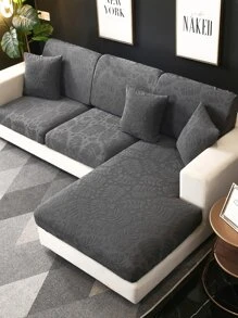 1入組樹葉提花有彈性沙發座墊套 - 深灰色 - 查看 1