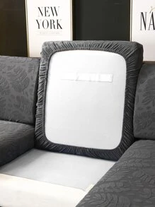 1入組樹葉提花有彈性沙發座墊套 - 深灰色 - 查看 2