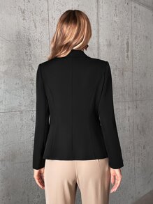 SHEIN Privé Lapel Neck Single Button Blazer - Black - View 2