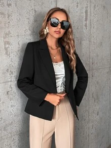 SHEIN Privé Lapel Neck Single Button Blazer - Black - View 4